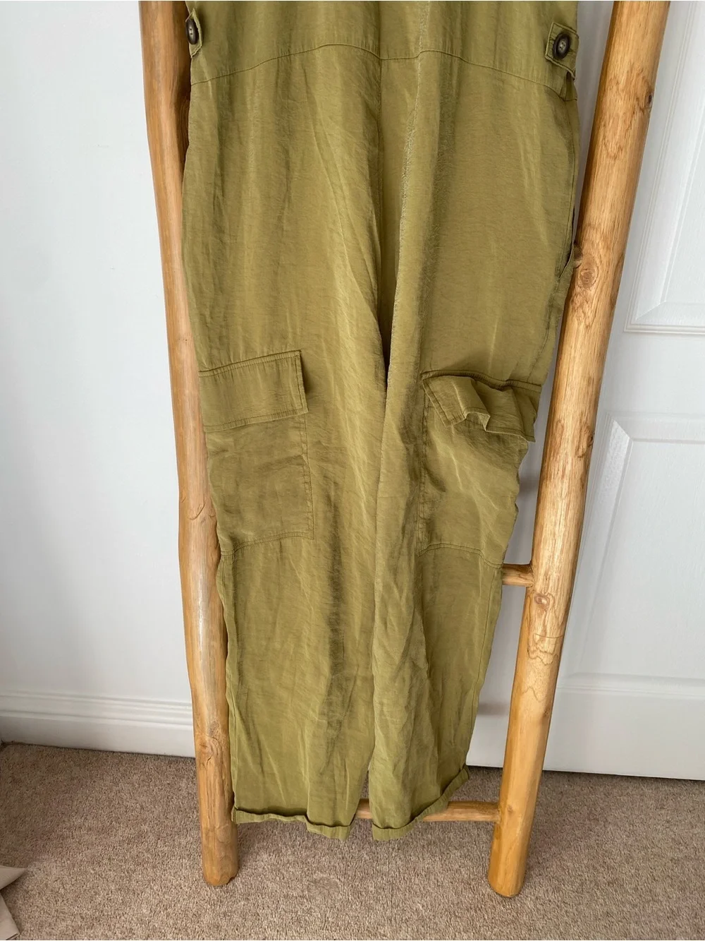 TopShop Olive Green Utility Cargo Lightweight Sleeveless Jumpsuit Sz 4 Boho